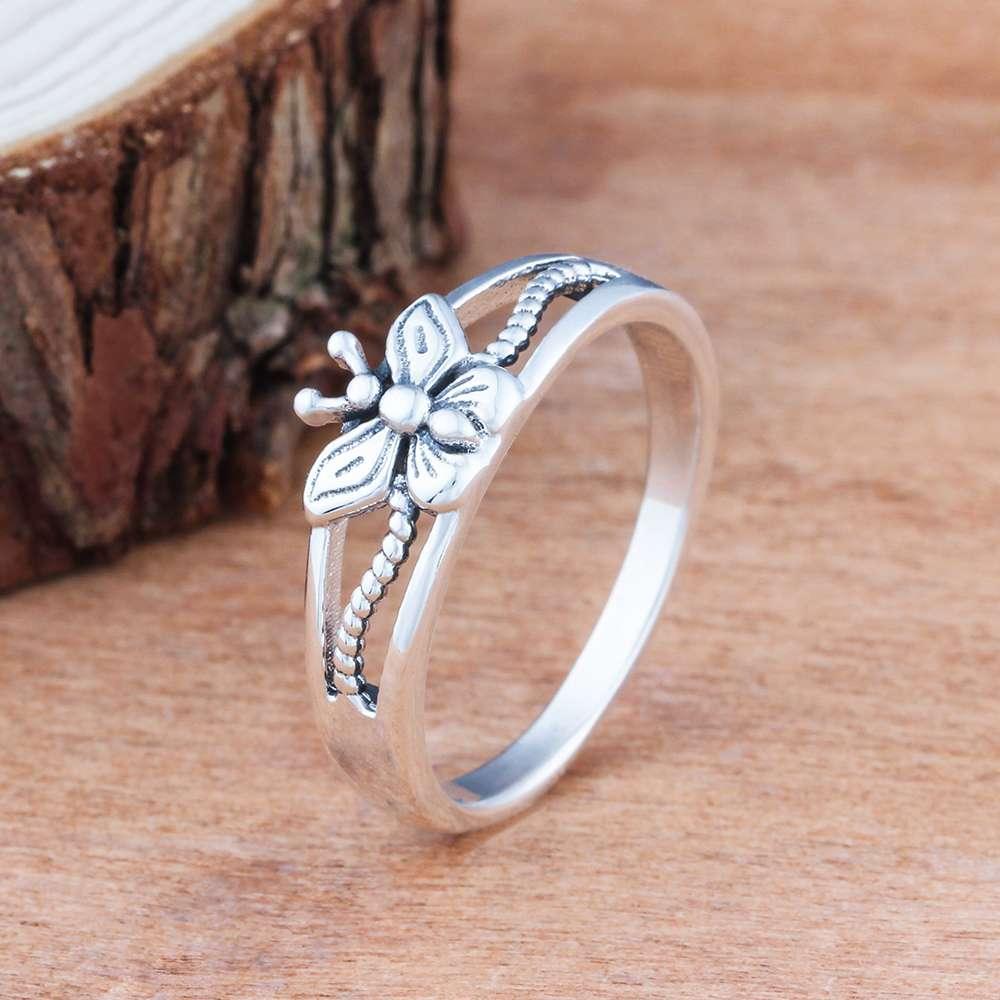 Lively Silver Ring for Women - Butterfly Engraved Ring for Women - Sterling Silver Ring for Women - Casual Wear Silver Ring for Women - Personalized Jewel