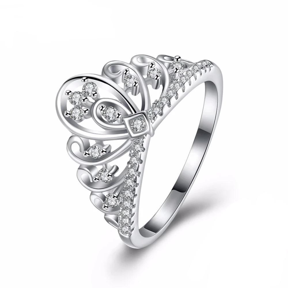 Lovers Crown Sterling Silver Ring Bands for Women - Studded with Cubic Zirconia CZ Stones - Best for Wedding & Engagement - Personalized Jewel