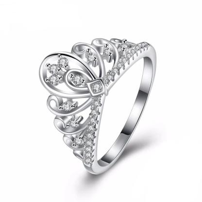 Lovers Crown Sterling Silver Ring Bands for Women - Studded with Cubic Zirconia CZ Stones - Best for Wedding & Engagement - Personalized Jewel