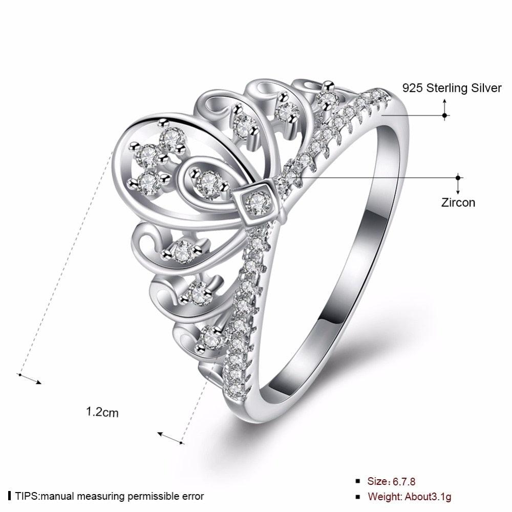 Lovers Crown Sterling Silver Ring Bands for Women - Studded with Cubic Zirconia CZ Stones - Best for Wedding & Engagement - Personalized Jewel