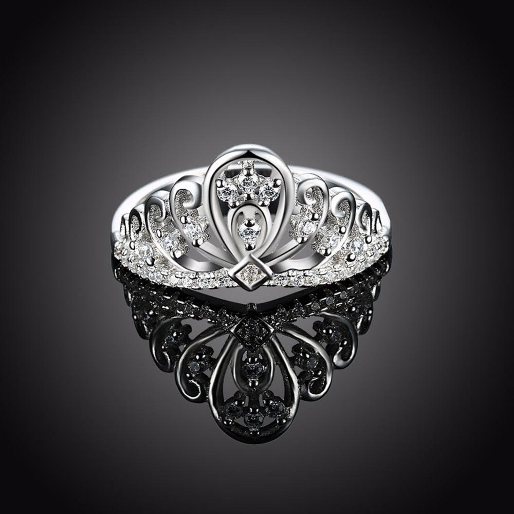 Lovers Crown Sterling Silver Ring Bands for Women - Studded with Cubic Zirconia CZ Stones - Best for Wedding & Engagement - Personalized Jewel