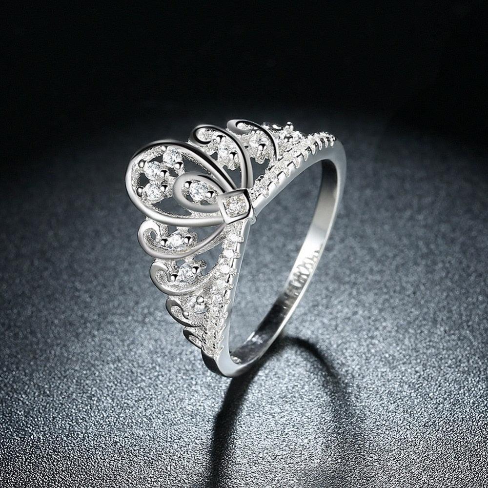 Lovers Crown Sterling Silver Ring Bands for Women - Studded with Cubic Zirconia CZ Stones - Best for Wedding & Engagement - Personalized Jewel
