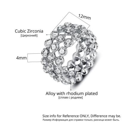 Luxurious Zinc Alloy Rhodium Plated Rings for Women with 3 Rows of Shiny White Cubic Zirconia Stones – Trendy Jewelry Gift - Personalized Jewel