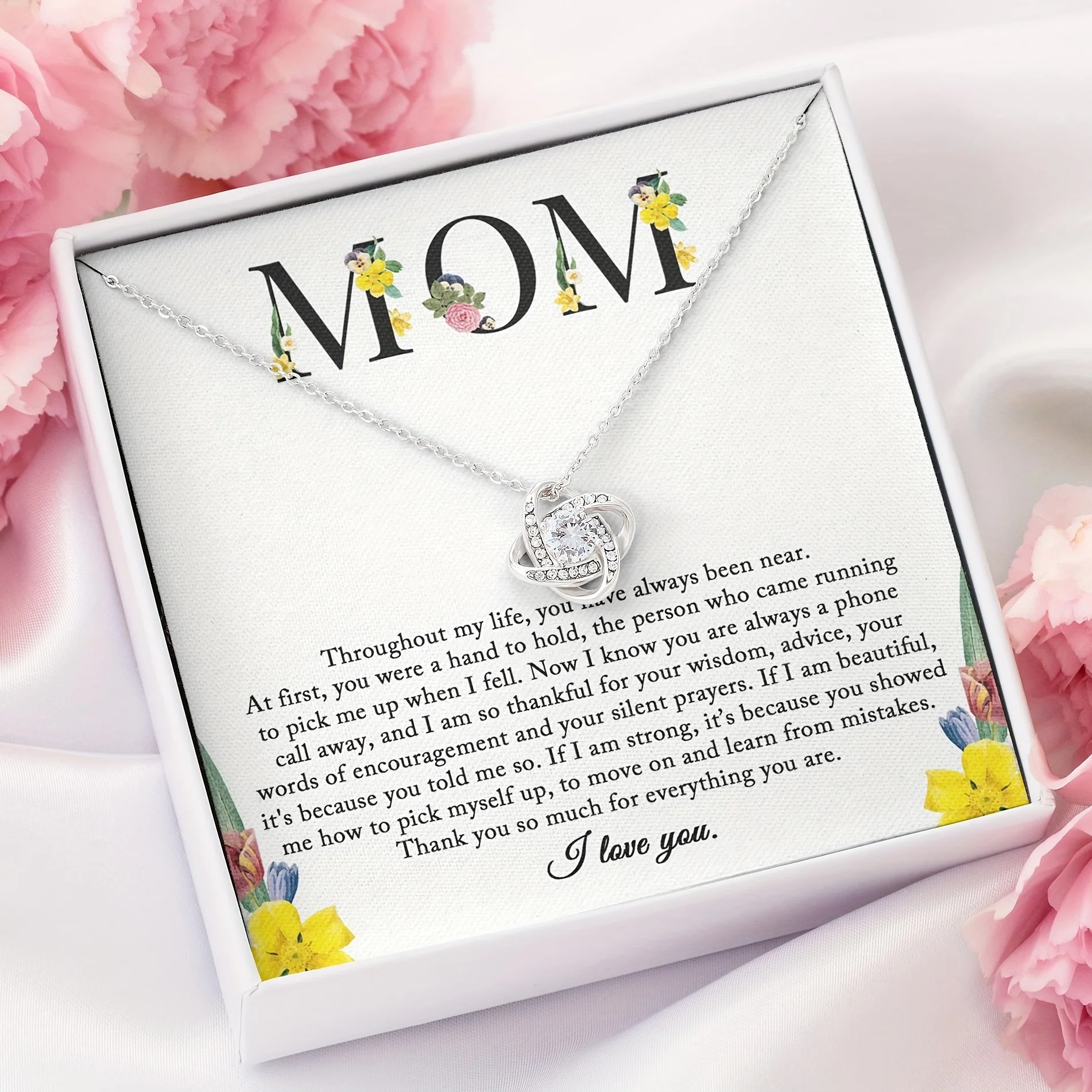 Mom Pendant Necklace With Cubic Zirconia Adjustable Chain