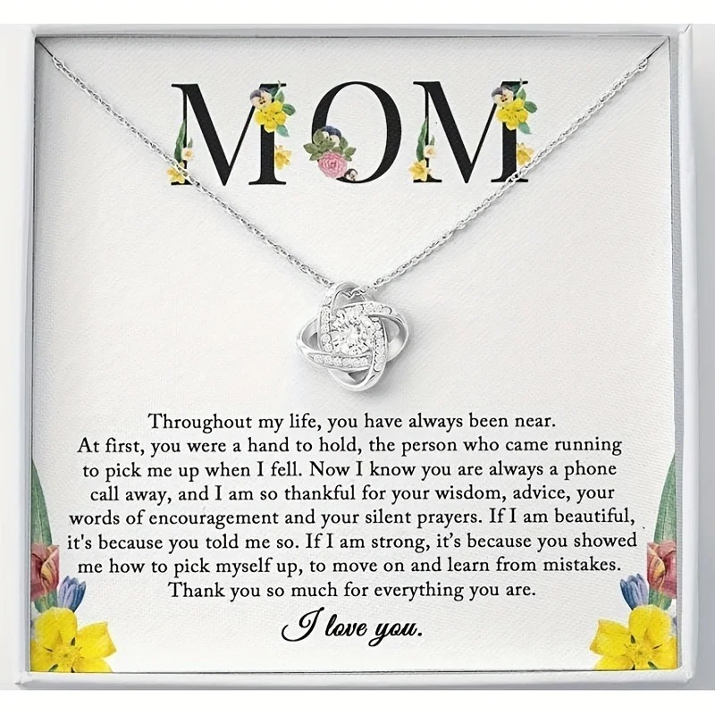 Mom Pendant Necklace With Cubic Zirconia Adjustable Chain