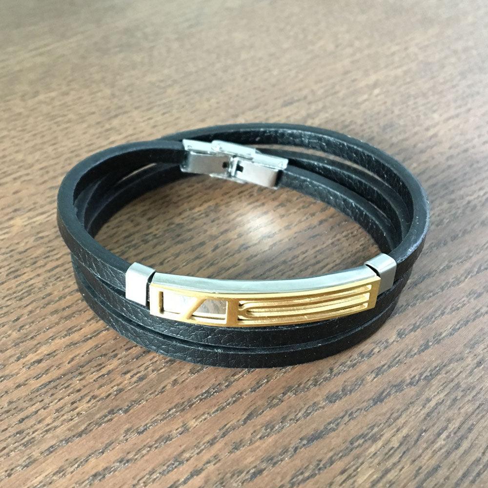 Men’s Trendy Stainless Steel Genuine Leather Bracelets, Fashionable Black Wrap Wristband Gift for Men - Personalized Jewel