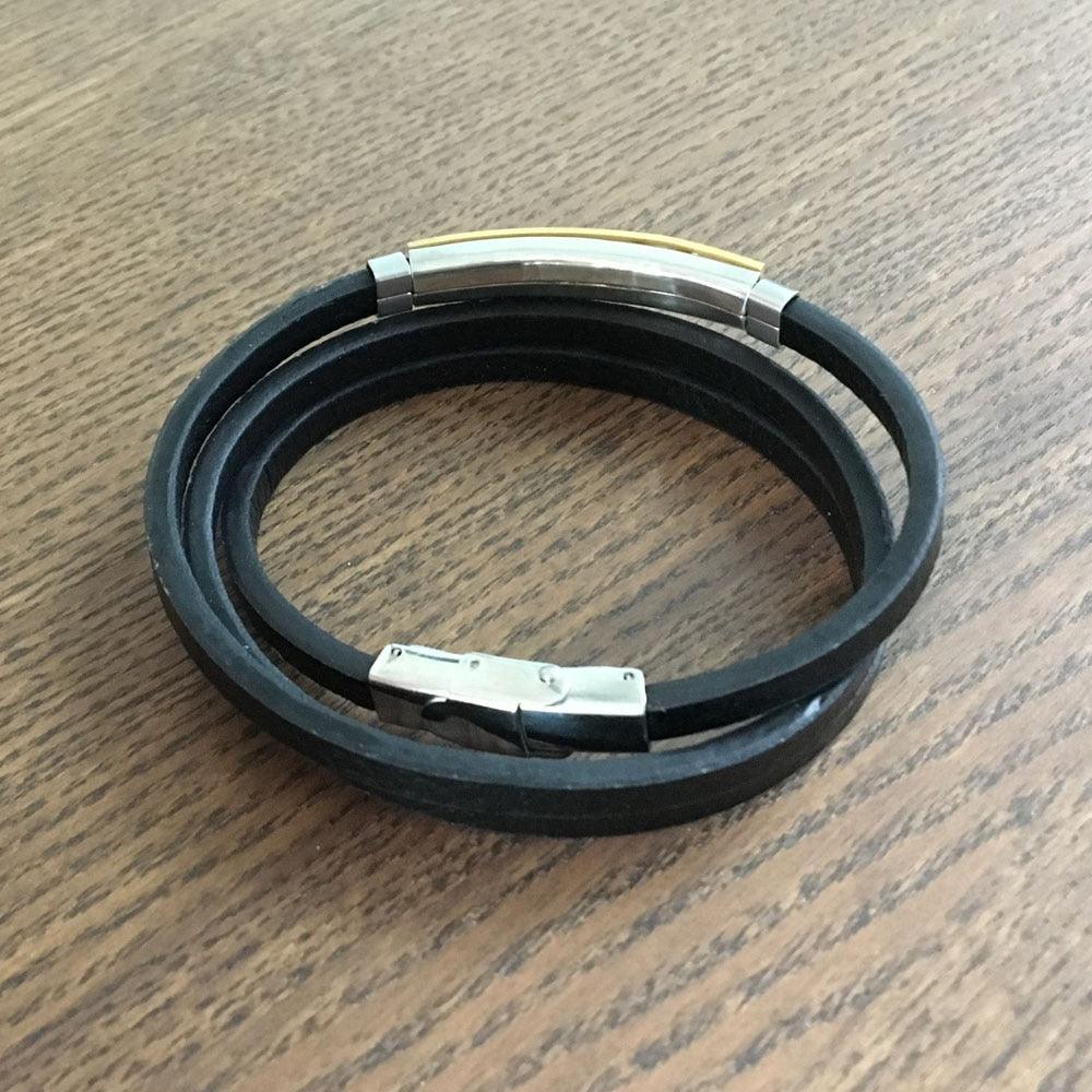 Men’s Trendy Stainless Steel Genuine Leather Bracelets, Fashionable Black Wrap Wristband Gift for Men - Personalized Jewel