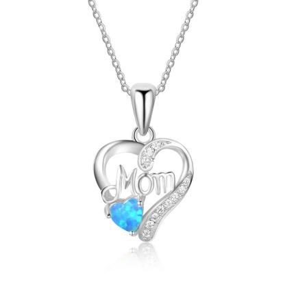 Mom Heart Shape Blue Pendant & Necklace - Personalized Jewel