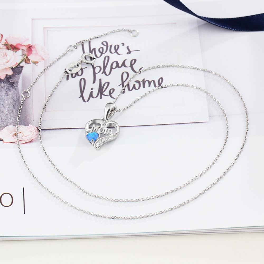 Mom Heart Shape Blue Pendant & Necklace - Personalized Jewel