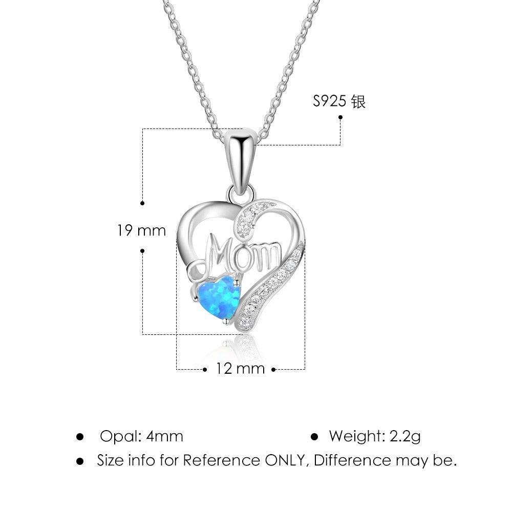 Mom Heart Shape Blue Pendant & Necklace - Personalized Jewel