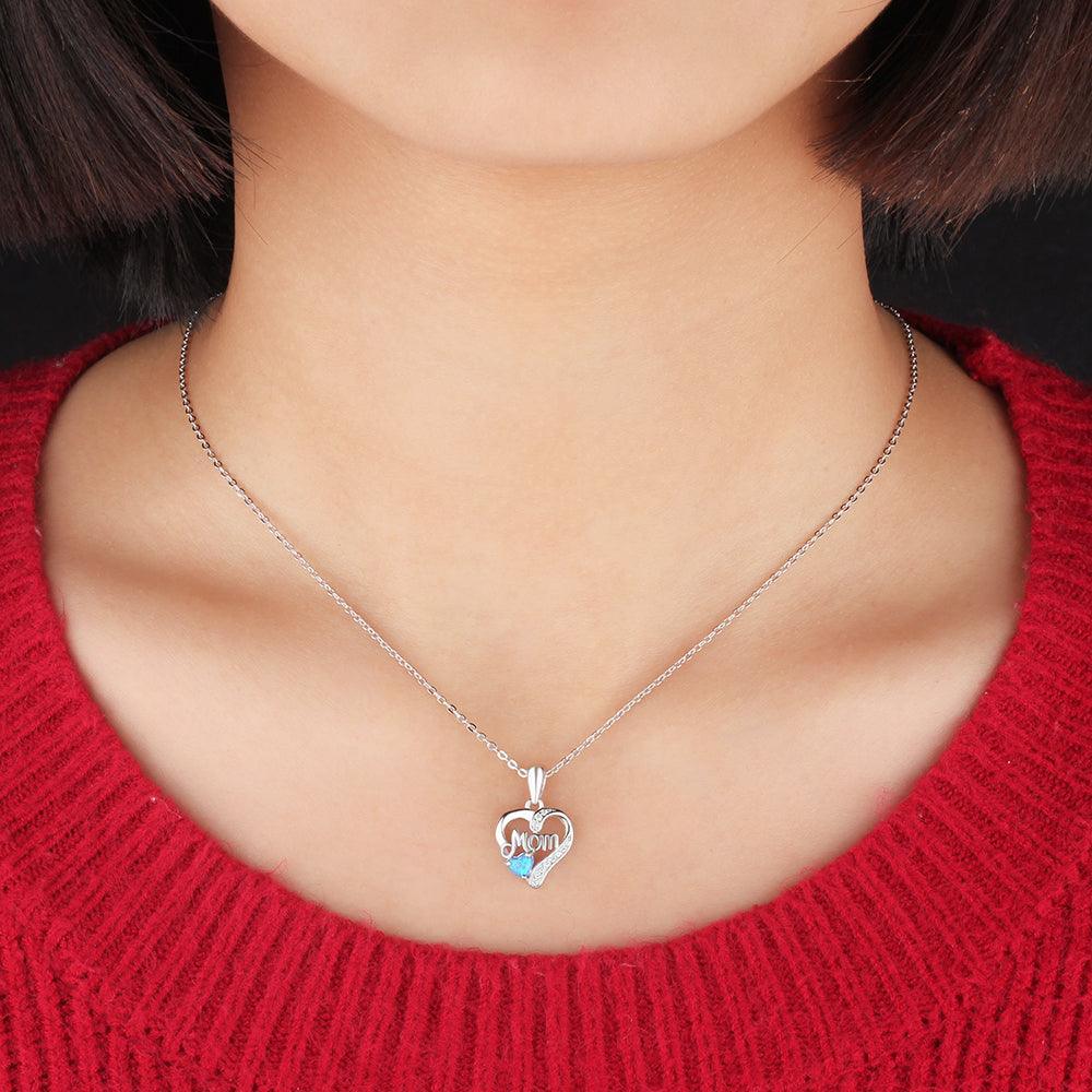 Mom Heart Shape Blue Pendant & Necklace - Personalized Jewel