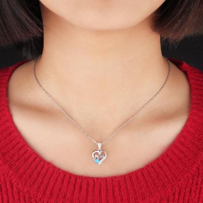 Mom Heart Shape Blue Pendant & Necklace - Personalized Jewel