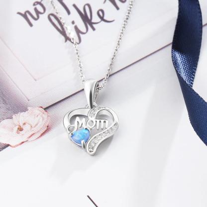 Mom Heart Shape Blue Pendant & Necklace - Personalized Jewel