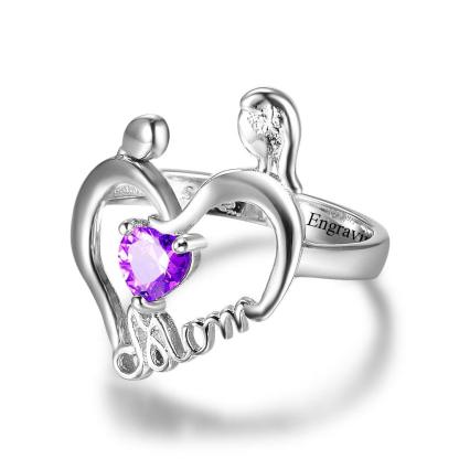 Mom's Ring Personalized Engrave Custom Heart Birthstone Ring 925 Sterling Silver Rings For Mother's Gift - Personalized Jewel