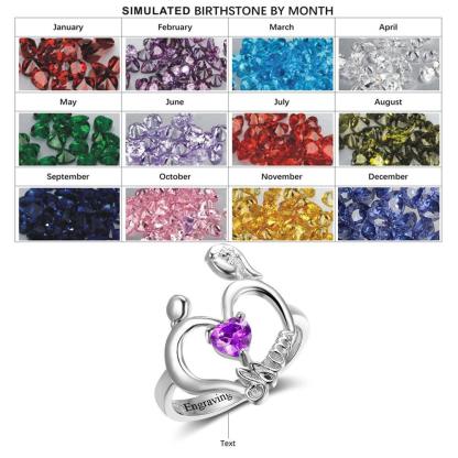 Mom's Ring Personalized Engrave Custom Heart Birthstone Ring 925 Sterling Silver Rings For Mother's Gift - Personalized Jewel