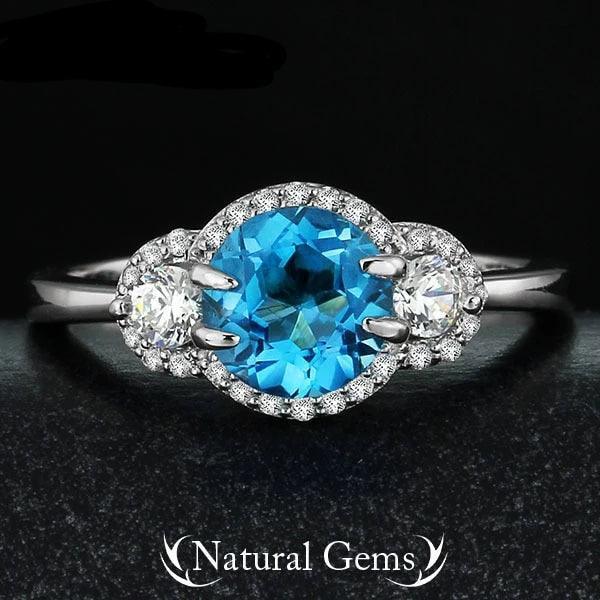 Natural Blue Stoned Wedding Ring - Cubic Zirconia Fashion Party Ring - 925 Sterling Silver Jewelry for Women - Classic On-Trend Jewelry Collection For Women Of All Ages - Personalized Jewel