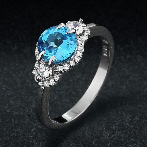 Natural Blue Stoned Wedding Ring - Cubic Zirconia Fashion Party Ring - 925 Sterling Silver Jewelry for Women - Classic On-Trend Jewelry Collection For Women Of All Ages - Personalized Jewel