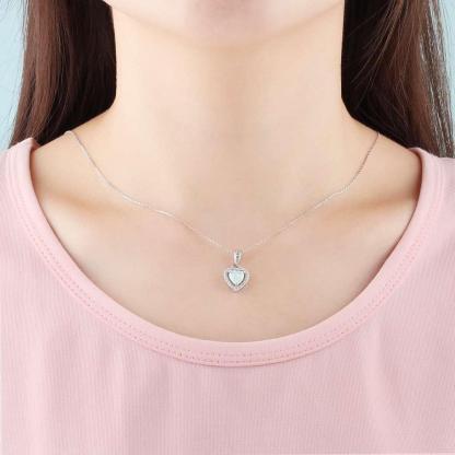 Opal Stone Heart Pendant Silver Necklace - Personalized Jewel