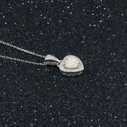 Opal Stone Heart Pendant Silver Necklace - Personalized Jewel