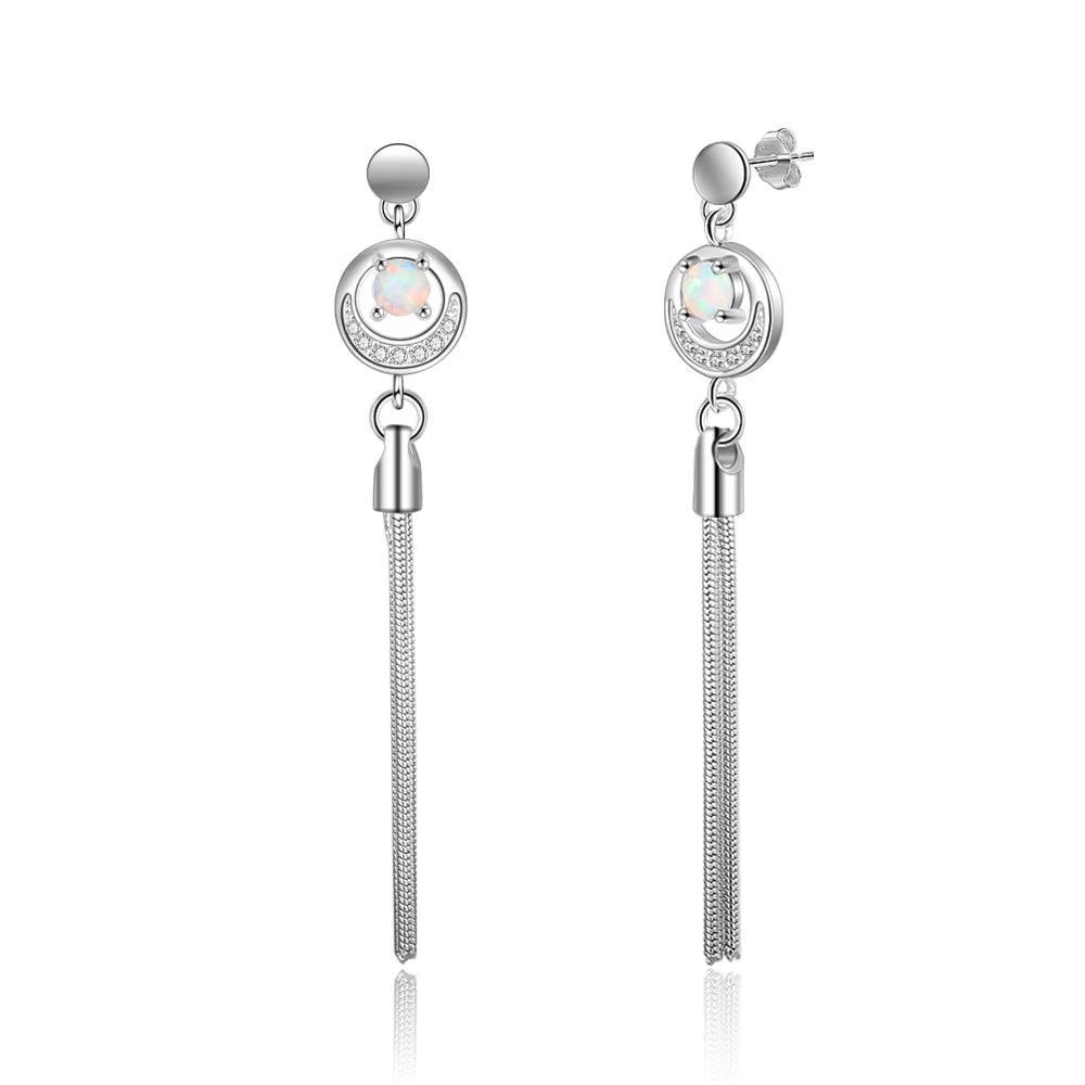 Opal Stone Long Tassel Stud Earrings For Women 925 Sterling Silver Earring Party Jewelry Gift For Her - Personalized Jewel