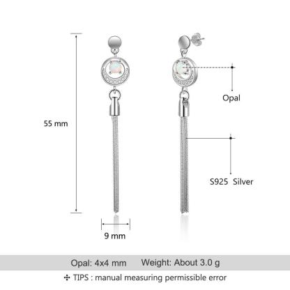 Opal Stone Long Tassel Stud Earrings For Women 925 Sterling Silver Earring Party Jewelry Gift For Her - Personalized Jewel