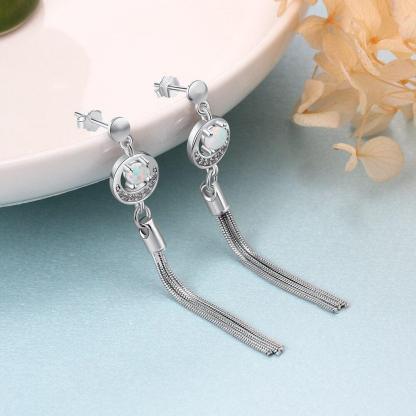 Opal Stone Long Tassel Stud Earrings For Women 925 Sterling Silver Earring Party Jewelry Gift For Her - Personalized Jewel