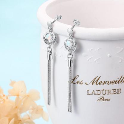 Opal Stone Long Tassel Stud Earrings For Women 925 Sterling Silver Earring Party Jewelry Gift For Her - Personalized Jewel