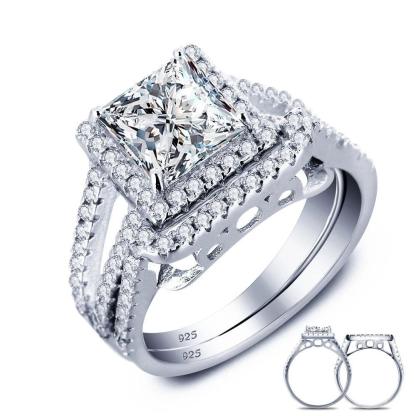Party Accessories Luxurious Ring Bridal Sets 925 Sterling Silver White Cubic Zirconia Rings For Women New - Personalized Jewel