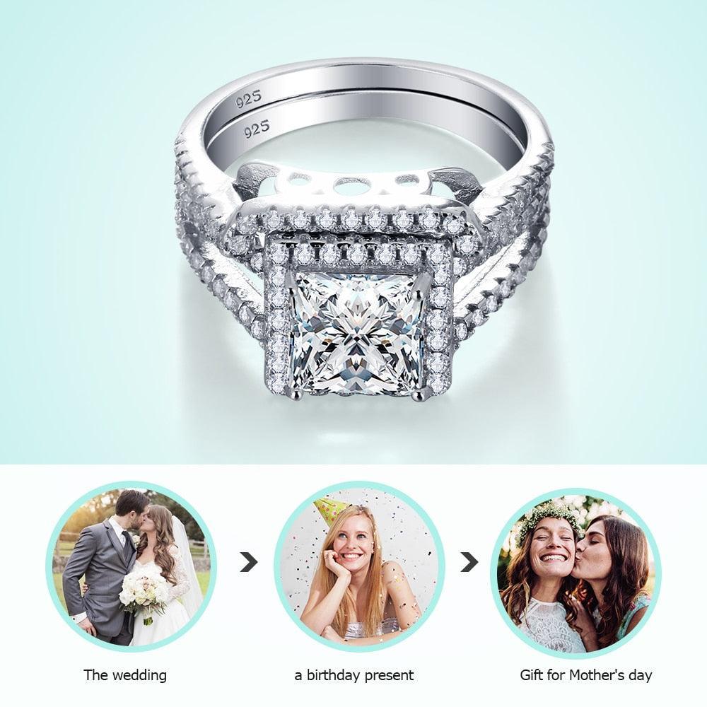 Party Accessories Luxurious Ring Bridal Sets 925 Sterling Silver White Cubic Zirconia Rings For Women New - Personalized Jewel
