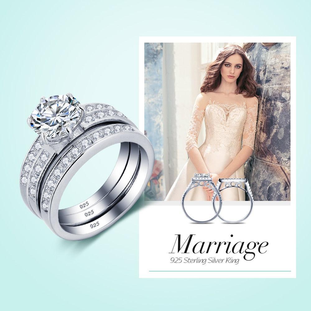 Party Accessories Luxurious Ring Bridal Sets 925 Sterling Silver White Cubic Zirconia Rings For Women New - Personalized Jewel