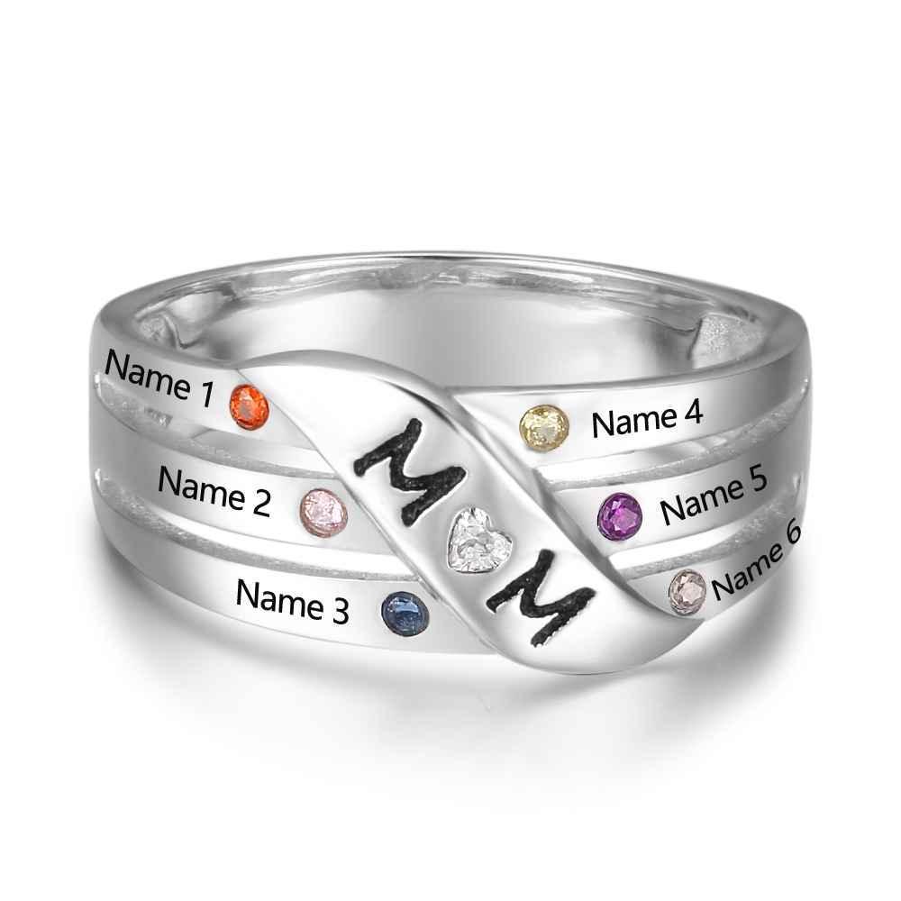 Personalised 925 Sterling Silver MOM Ring - Custom Birthstones - Engraved Custom Family Names - Personalized Jewel