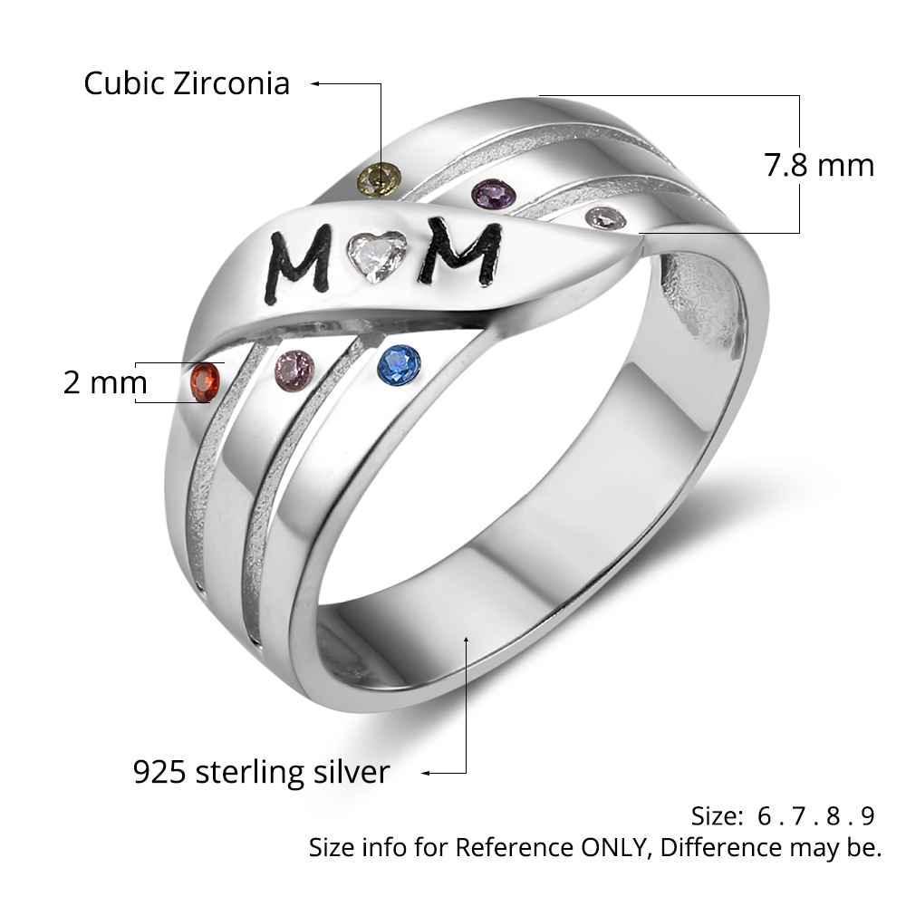 Personalised 925 Sterling Silver MOM Ring - Custom Birthstones - Engraved Custom Family Names - Personalized Jewel