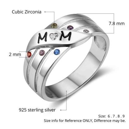 Personalised 925 Sterling Silver MOM Ring - Custom Birthstones - Engraved Custom Family Names - Personalized Jewel