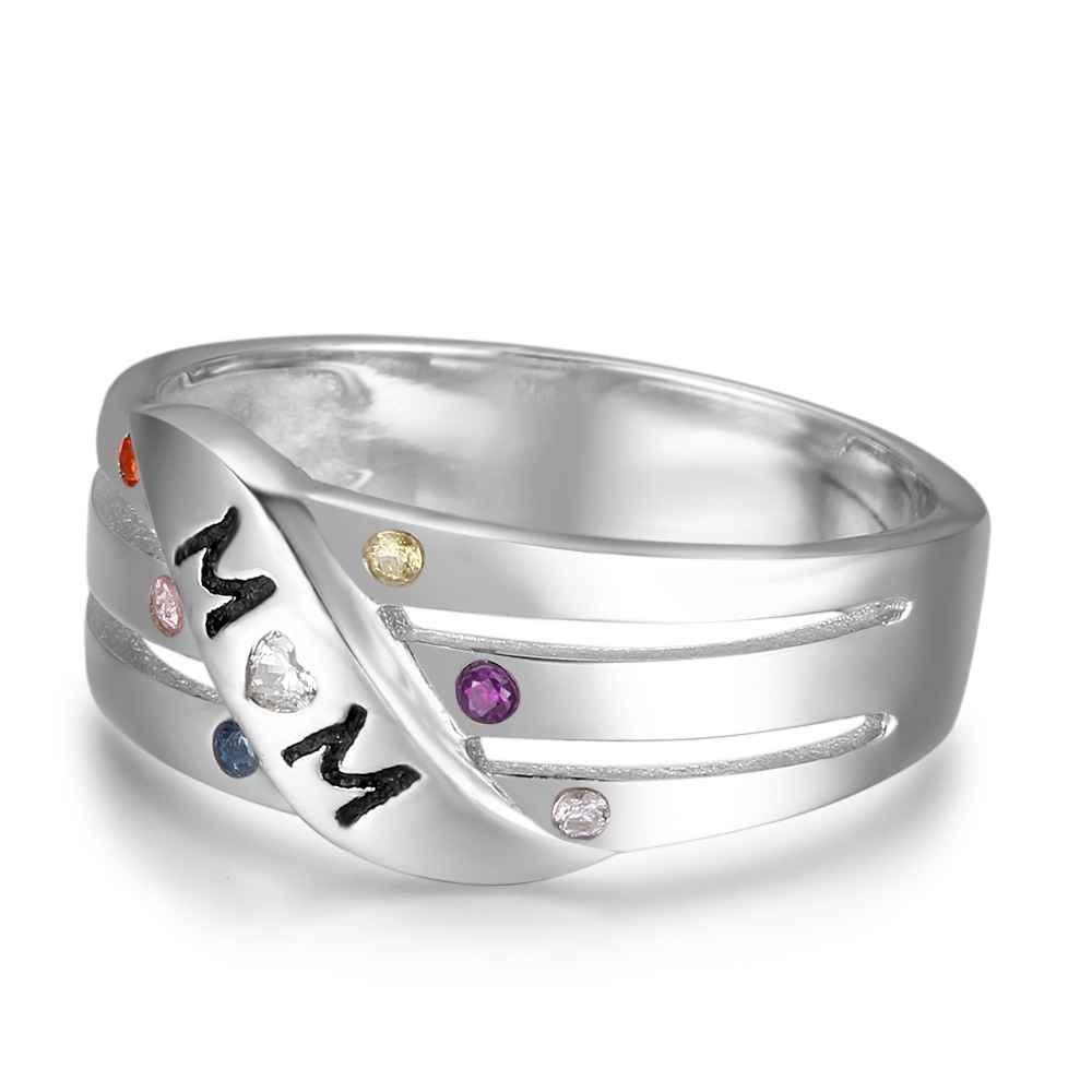 Personalised 925 Sterling Silver MOM Ring - Custom Birthstones - Engraved Custom Family Names - Personalized Jewel