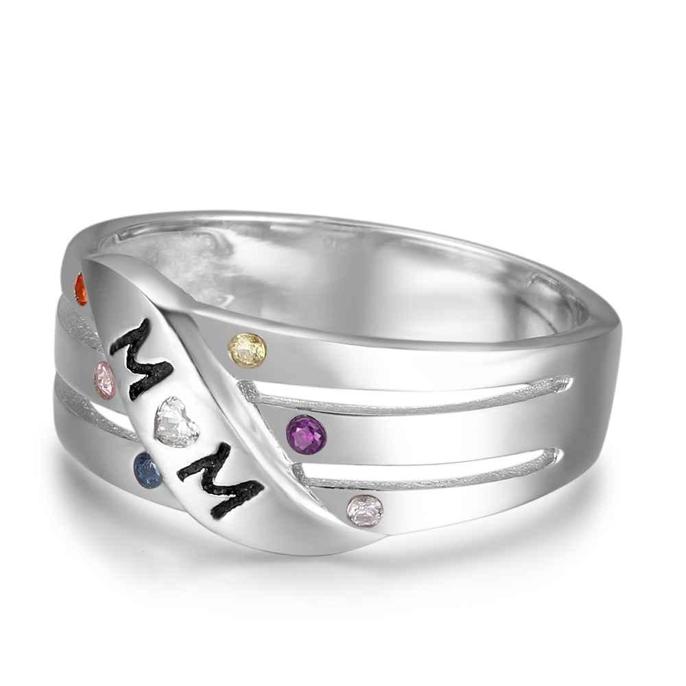 Personalised 925 Sterling Silver MOM Ring - Custom Birthstones - Engraved Custom Family Names - Personalized Jewel