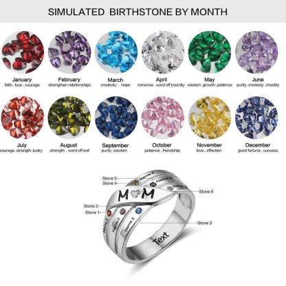 Personalised 925 Sterling Silver MOM Ring - Custom Birthstones - Engraved Custom Family Names - Personalized Jewel
