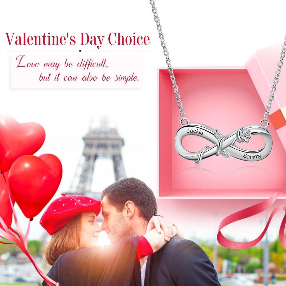 Personalised Infinity Chain Necklace With Two Name Engravings, Valentine’s Day Gift For Her-Personalized Jewels