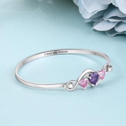 Personalized 3 Heart Birthstones Engraving Infinity Bangle Bracelet for Her-Personalized Jewels