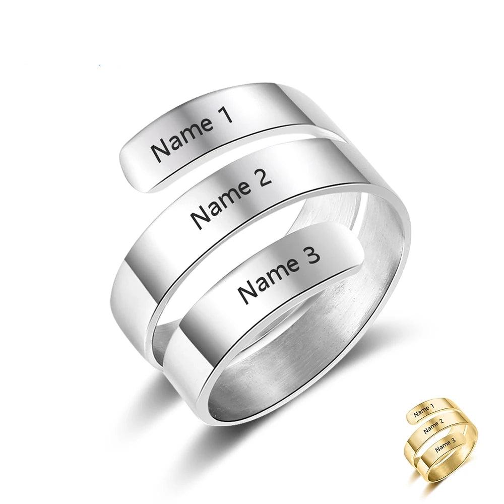 Personalized 3 Name Engraved Stainless Steel Adjustable Ring, 2 Color Options, Fashion Jewelry Gift for Women-Personalized Jewels