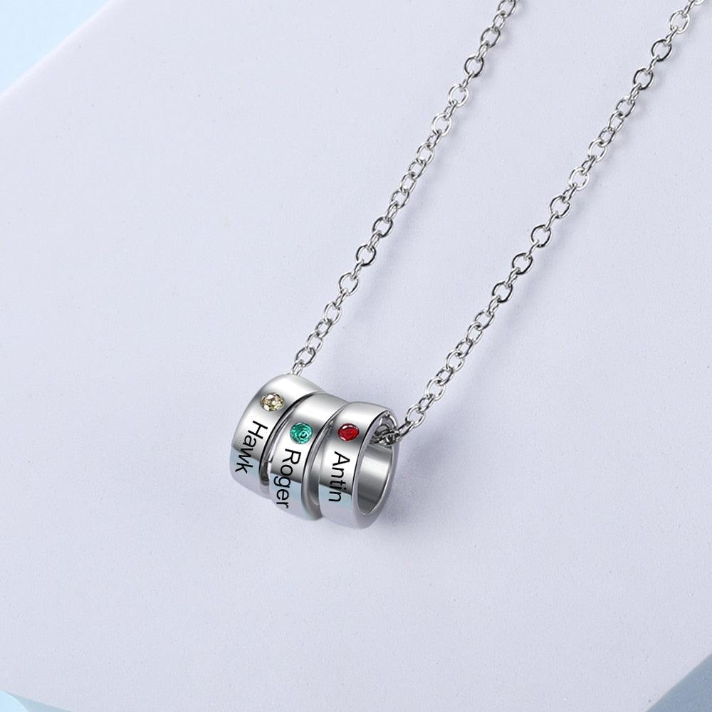 Personalized 3 Name Engraving Pendant Necklace, Customized Birthstone Pendant For Women-Personalized Jewels