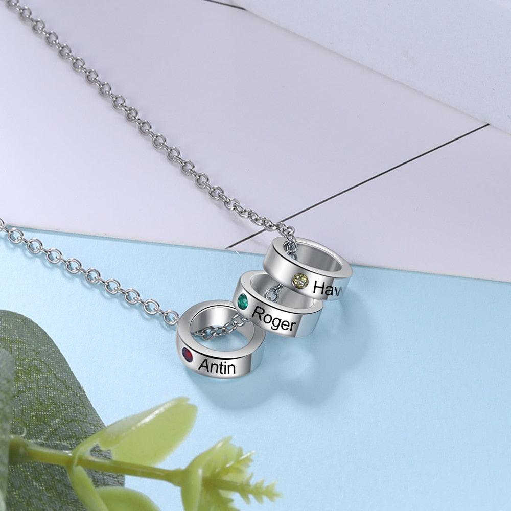 Personalized 3 Name Engraving Pendant Necklace, Customized Birthstone Pendant For Women-Personalized Jewels