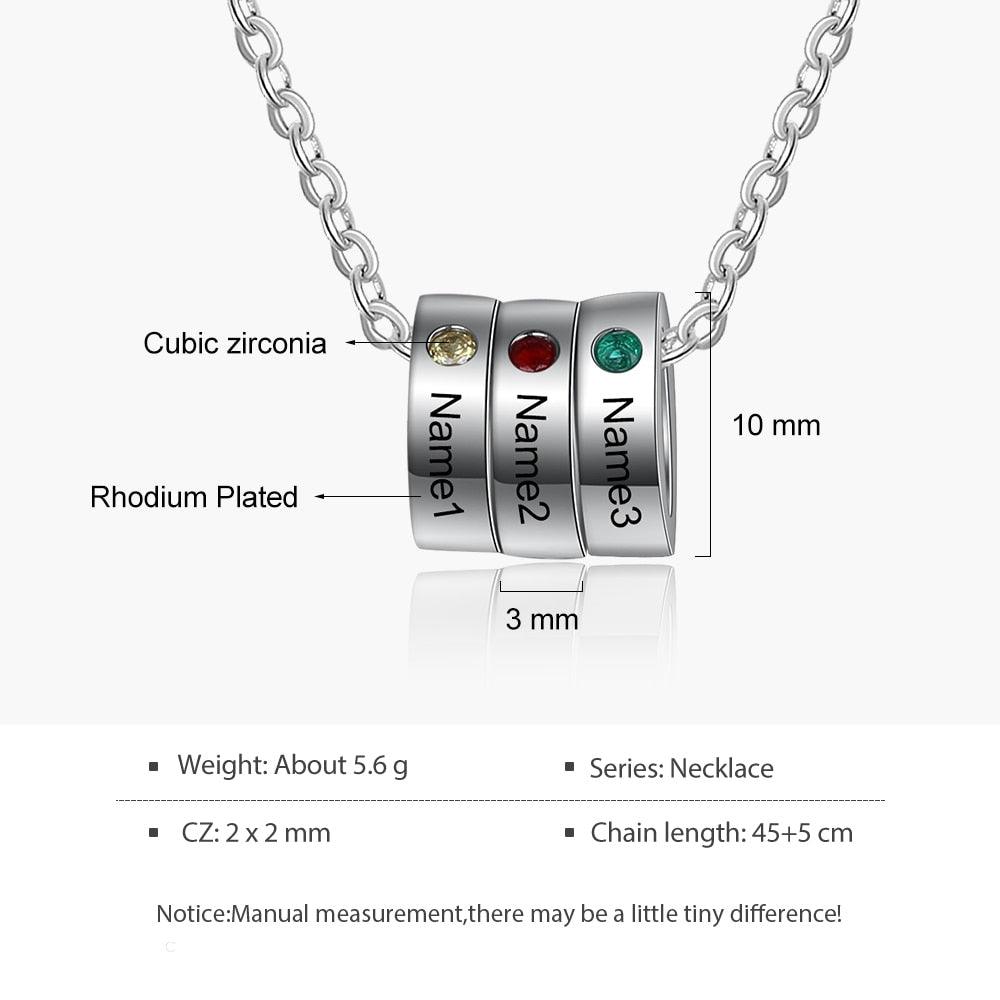 Personalized 3 Name Engraving Pendant Necklace, Customized Birthstone Pendant For Women-Personalized Jewels