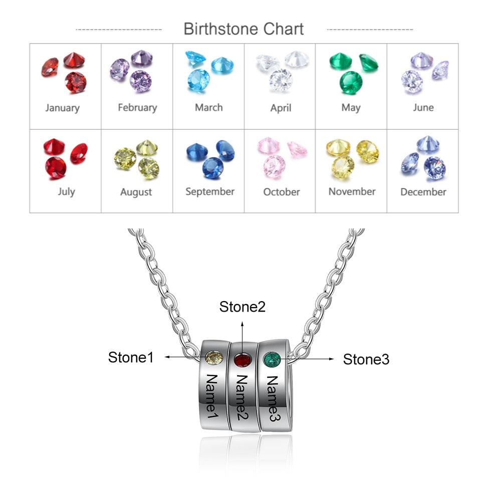 Personalized 3 Name Engraving Pendant Necklace, Customized Birthstone Pendant For Women-Personalized Jewels