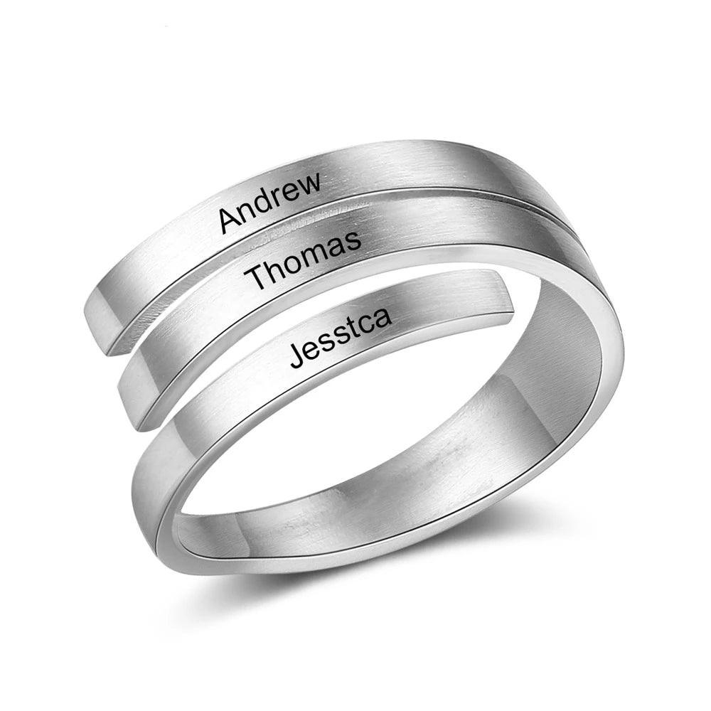 Personalized 3 or 4 Names Engraved Adjustable Wrap Ring, Jewelry Gift for Women-Personalized Jewels