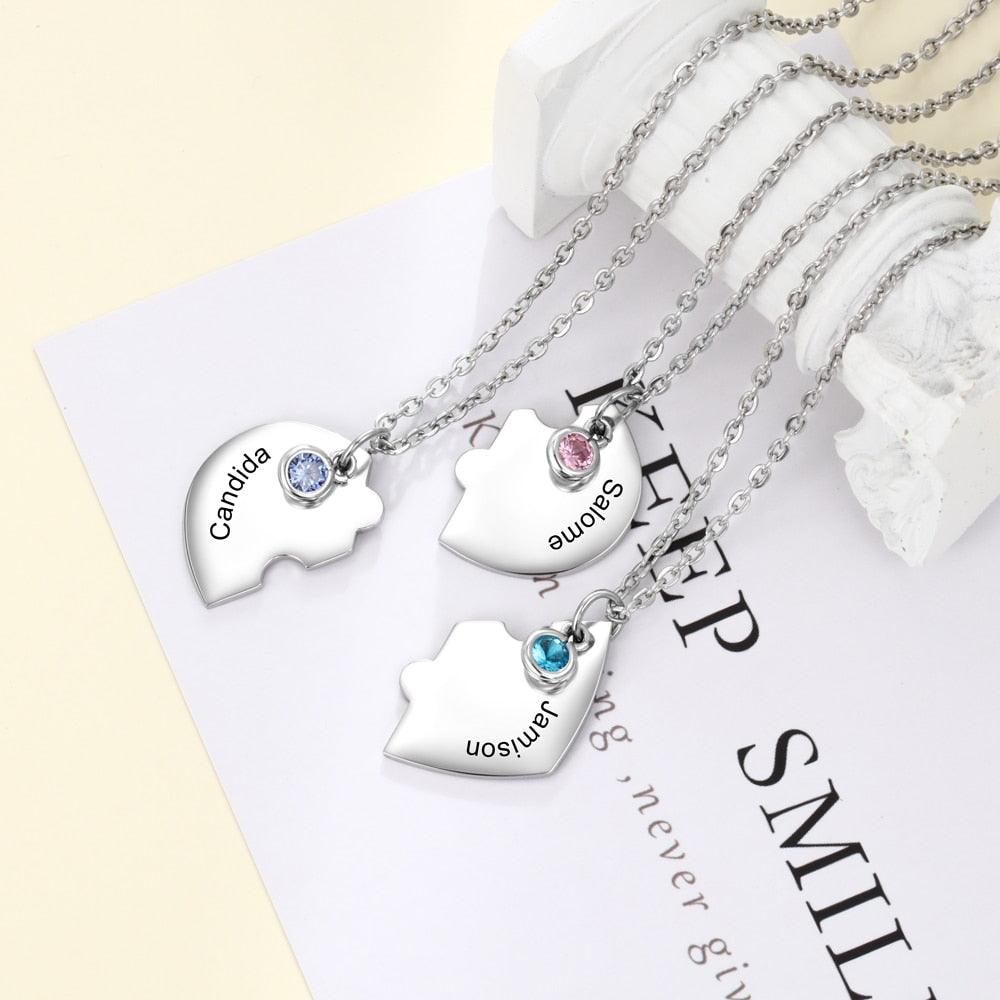 Personalized 3pcs/Set Stainless Steel Heart Best Friend Necklace with Birthstone for 3 Friends - Personalized Jewel