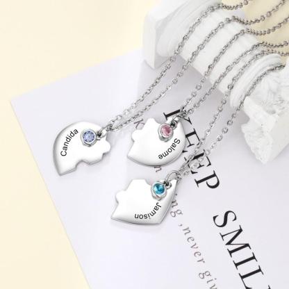 Personalized 3pcs/Set Stainless Steel Heart Best Friend Necklace with Birthstone for 3 Friends - Personalized Jewel