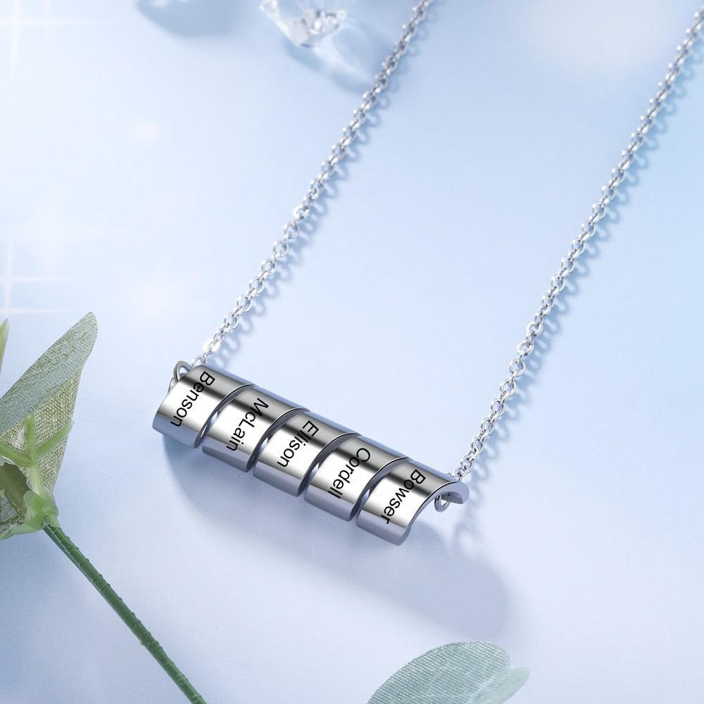 Personalized 5 Name Engraving Pendant Chain - Twisted Stainless-Steel Chain For Men - Personalized Jewel