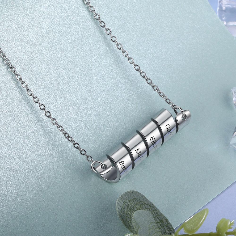 Personalized 5 Name Engraving Pendant Chain - Twisted Stainless-Steel Chain For Men - Personalized Jewel