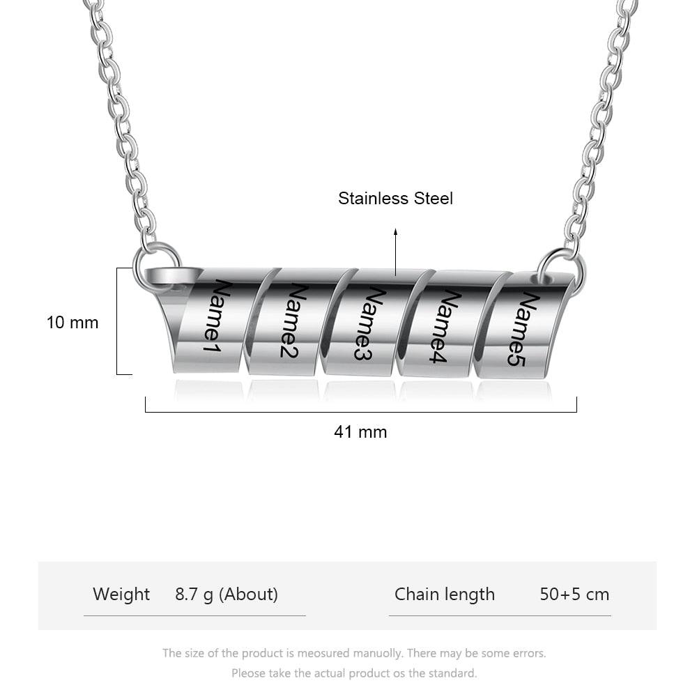 Personalized 5 Name Engraving Pendant Chain - Twisted Stainless-Steel Chain For Men - Personalized Jewel