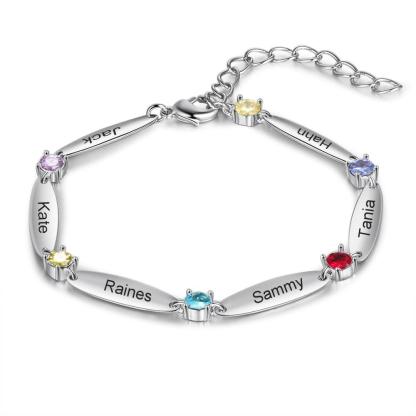 Personalized 6 Inlaid Birthstones Name Engraved Mother Bracelet - Personalized Jewel